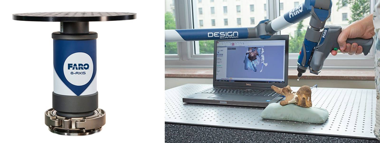 The new 8-Axis (pictured left) and the Digitization Program Office scanning an artifact (pictured right).