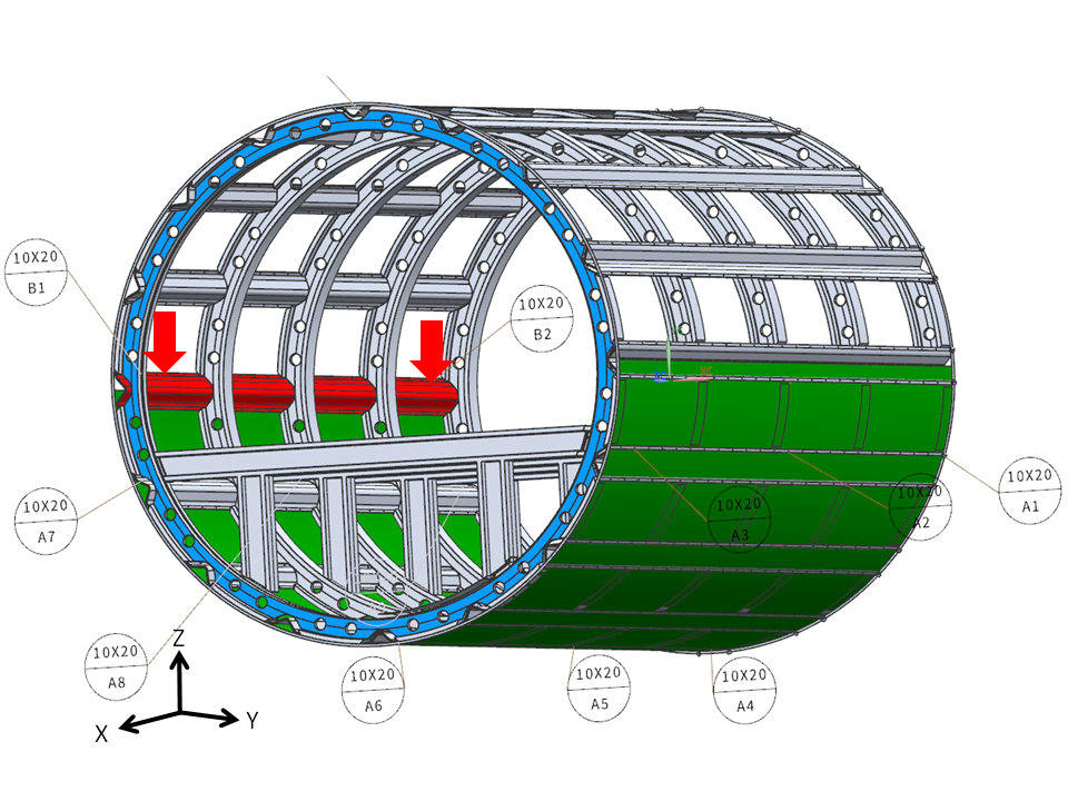 Secondary datum (in red) defined by two datum target areas (B1,B2)