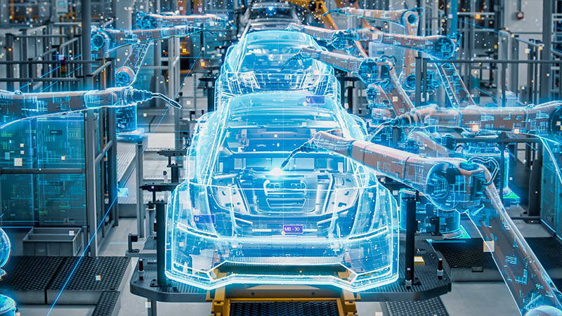 Digital Twin per la fabbrica automobilistica con bracci robotici