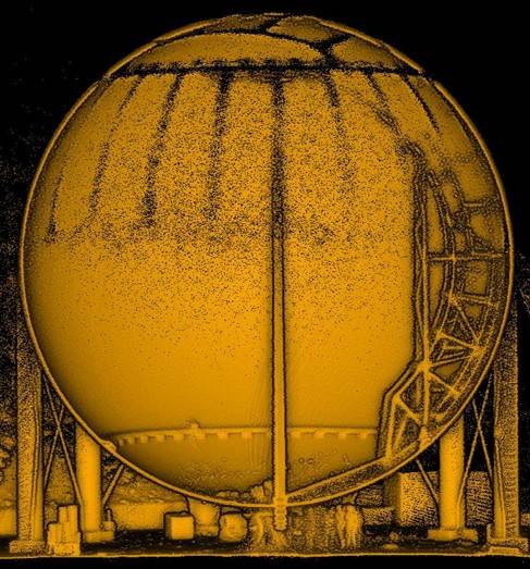 Point cloud depiction of round gas silo