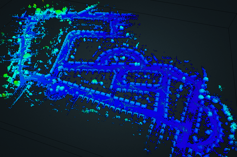 Visual of point cloud data collected with a mobile LiDAR scanner mounted to a car