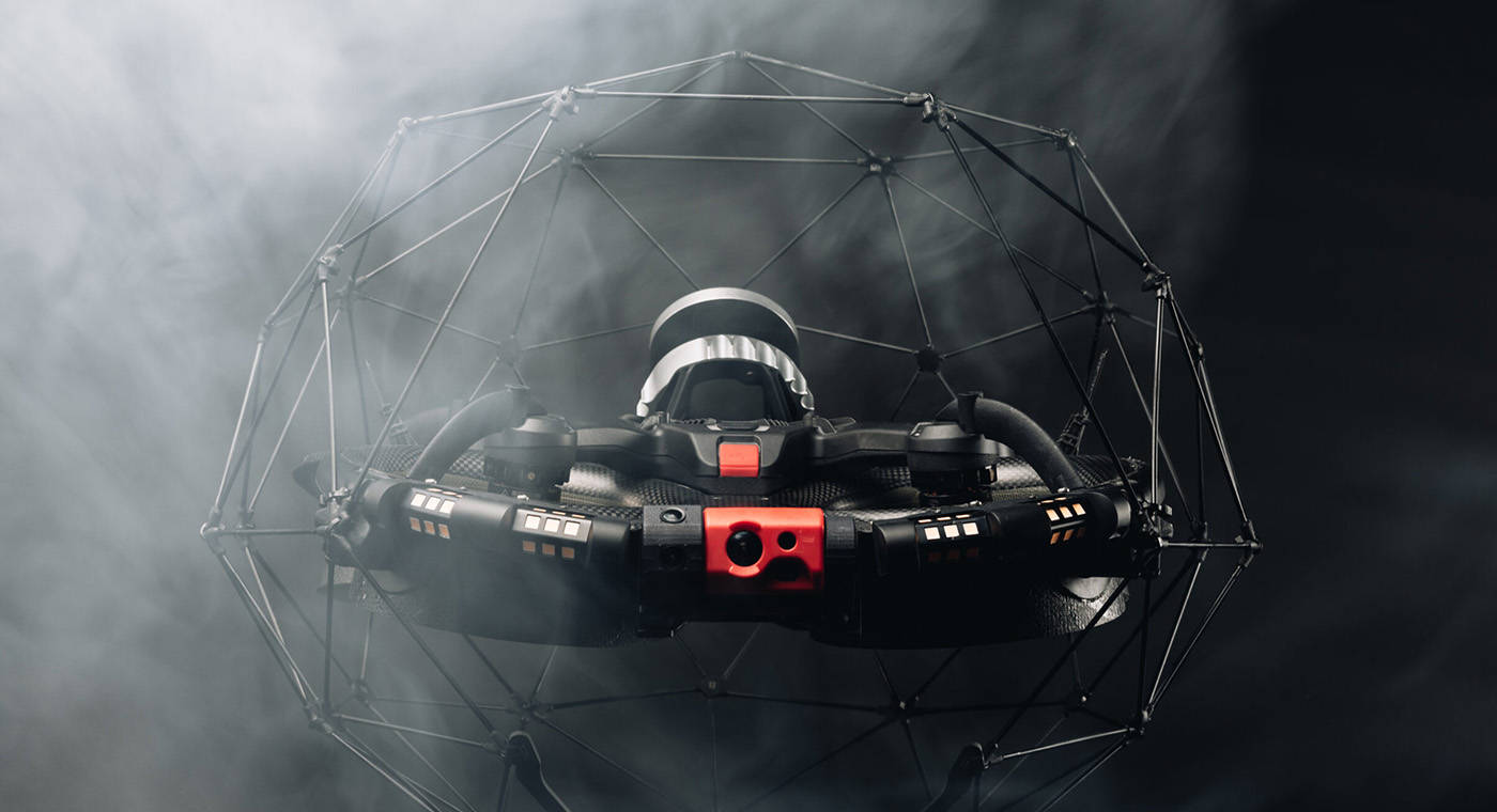 Caged drone with LiDAR sensor attached to the back