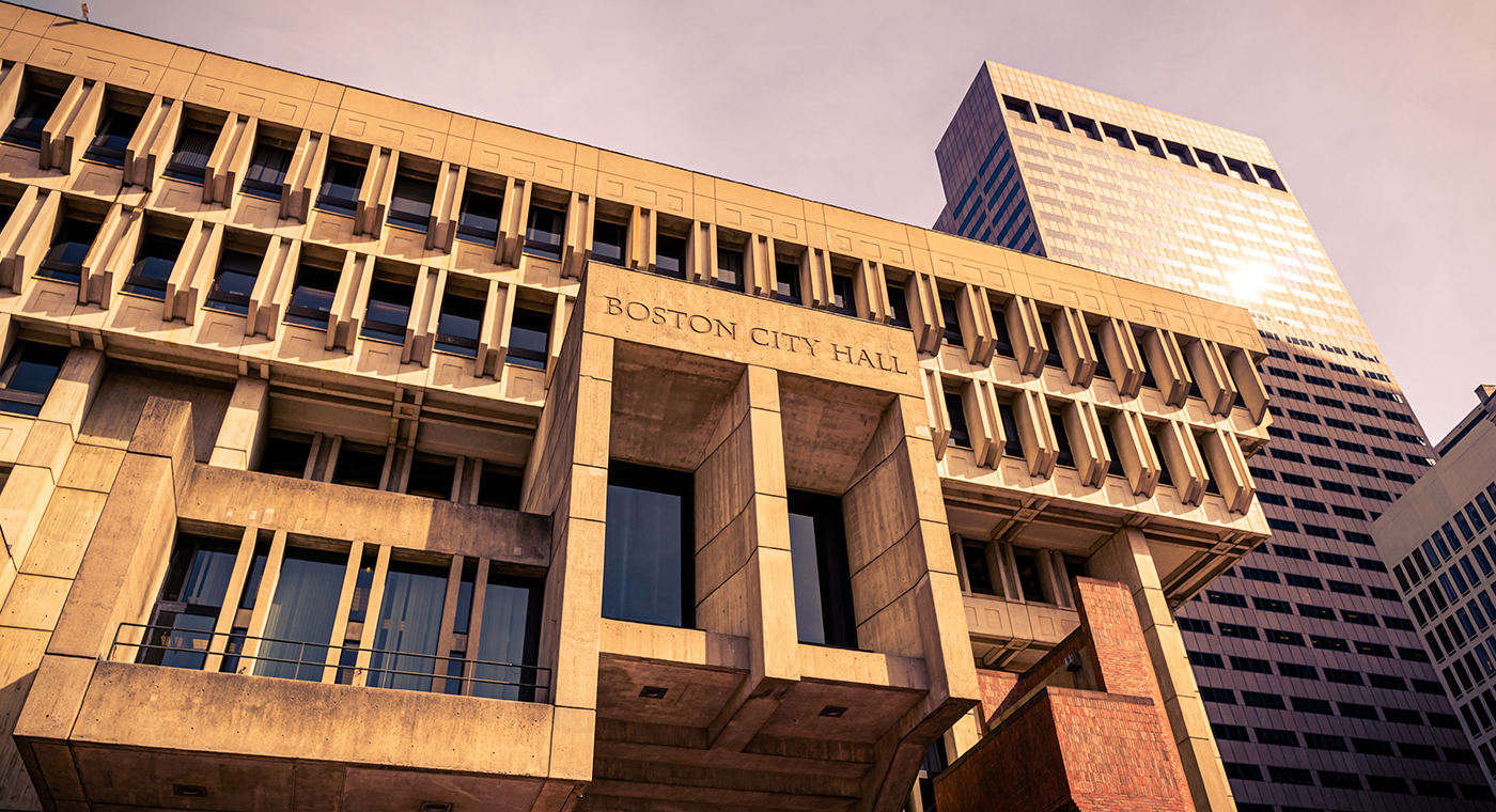 Stock image of Boston City Hall in the daytime