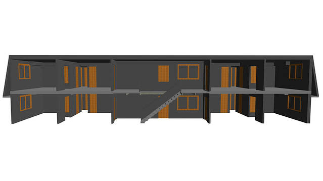 Section of a 3D model of 2 floors of an apartment