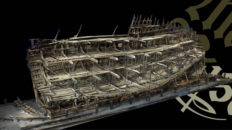 The Mary Rose warship scanned with  3D laser scanning and viewed in FARO SCENE