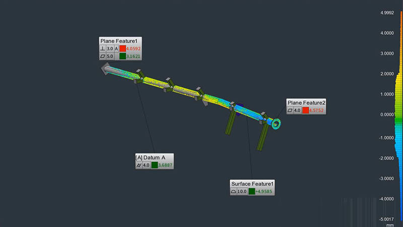 A full surface deviation analysis comparing 3D scan data to the CAD model of a ship component